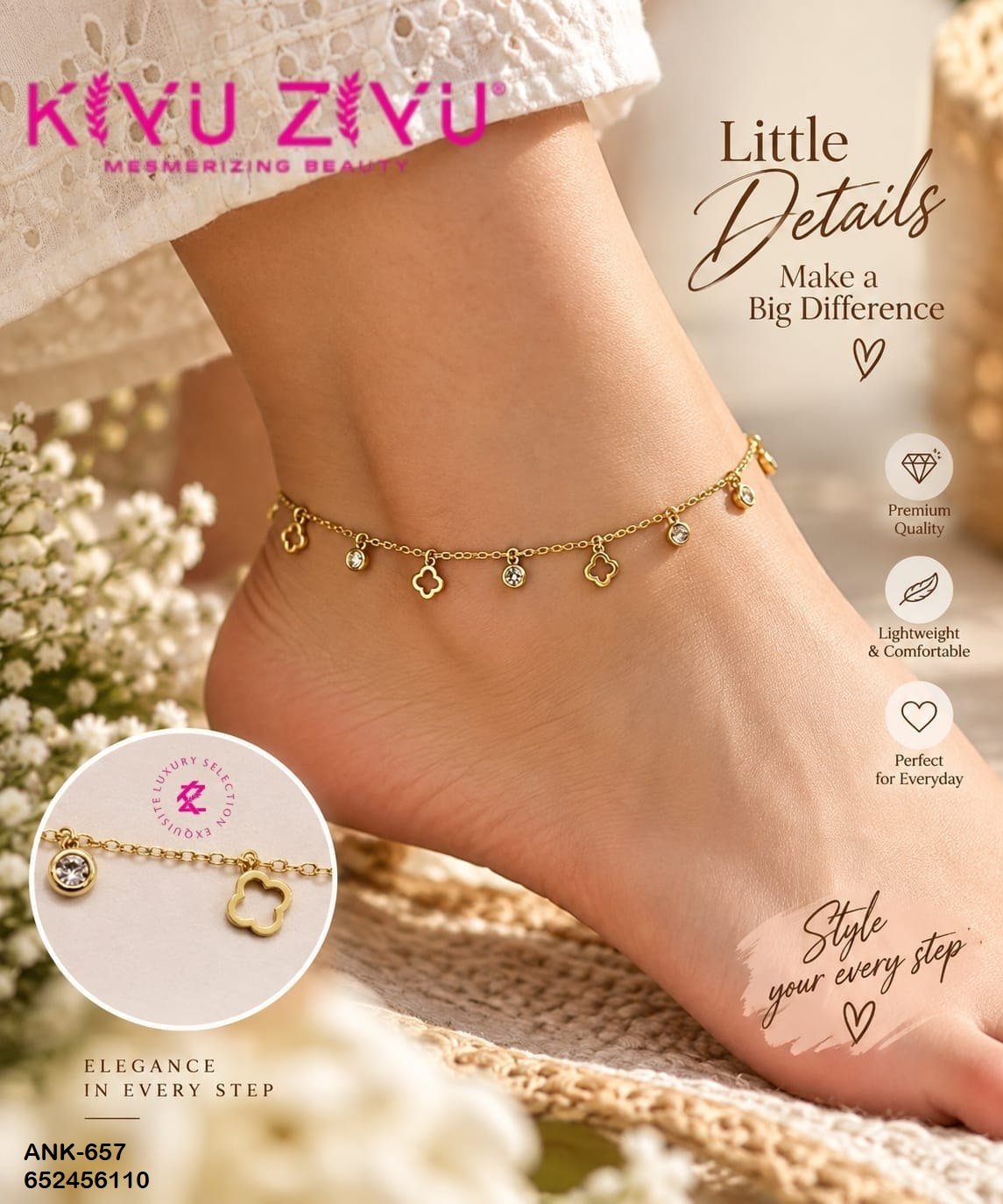 ank 657.jpg ANK-657 Anti-Tarnish Stainless Steel Anklets from Kiyu Ziyu by Zyra Creation