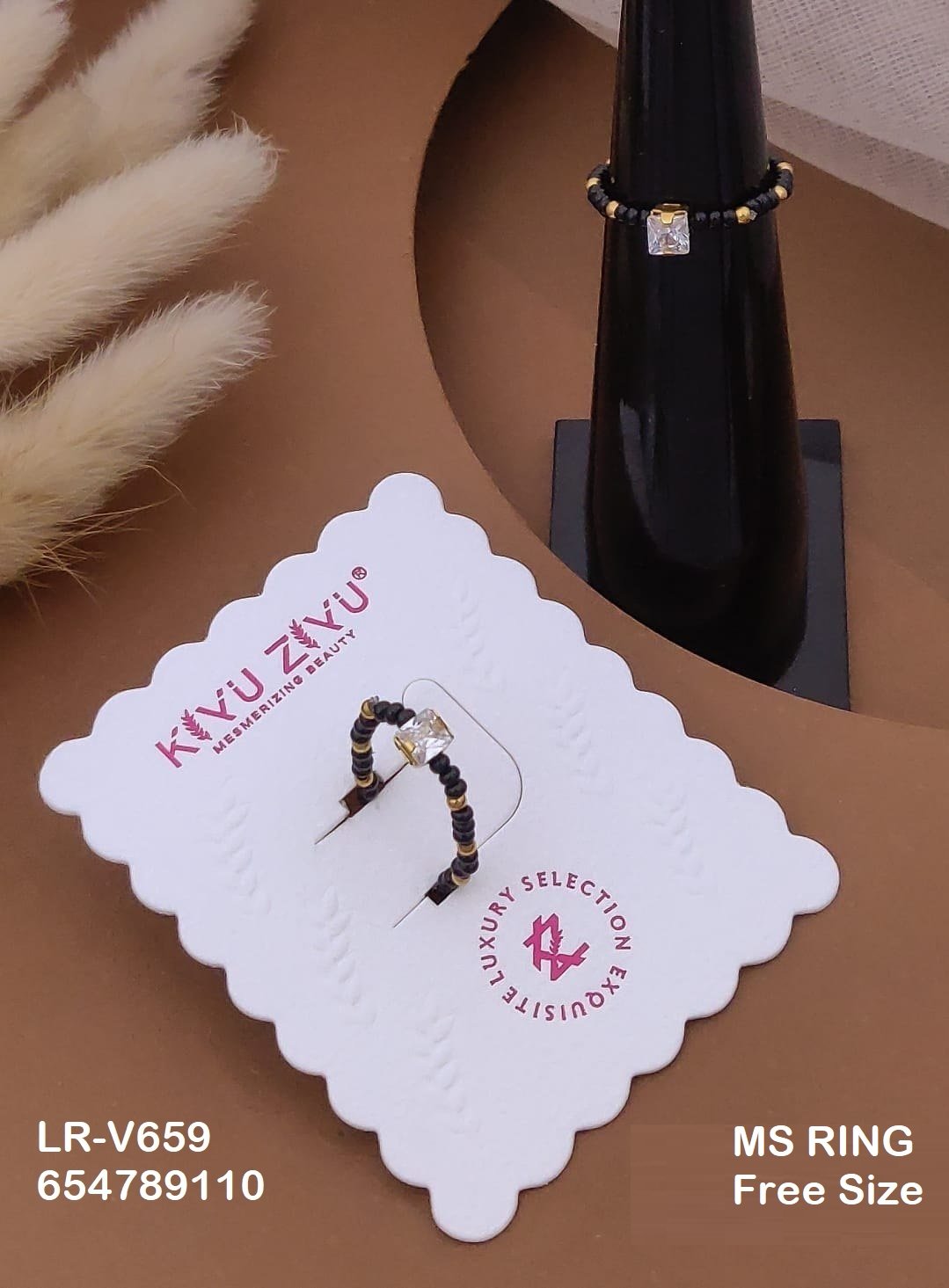 lr v659.jpg LR-V659 Anti-Tarnish Stainless Steel Black Beads Free Size Rings from Kiyu Ziyu by Zyra Creation