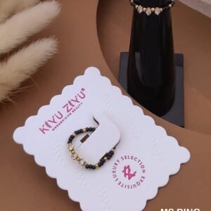 LR-V662 Anti-Tarnish Stainless Steel Black Beads Free Size Rings from Kiyu Ziyu by Zyra Creation
